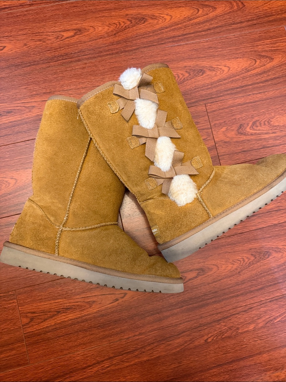 Koolaburra by uggs Women's Suede Mid-Calf Winter Boots with Fur Trim - Chestnut